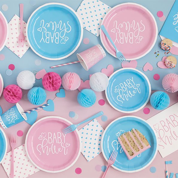 Godispsar - Baby Shower - Bl hjrtan - 8-pack