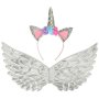 Enh�rningsdr�kt barn kjol diadem vingar Silver