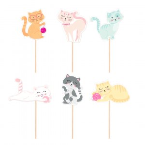 Cake picks - Pastellkatter - 6 st