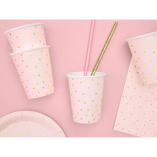 Pappmuggar - Ljusrosa - Polka Dot Guld - 6-pack
