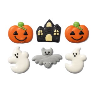 Sockerdekorationer - Sp�ken, pumpor, fladdermus, sp�khus - Halloween - 6 st