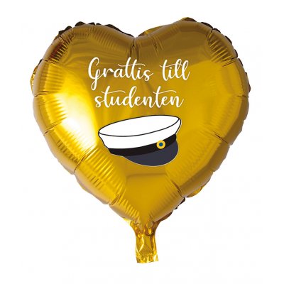 Hjrtballong - Grattis till studenten - Guld