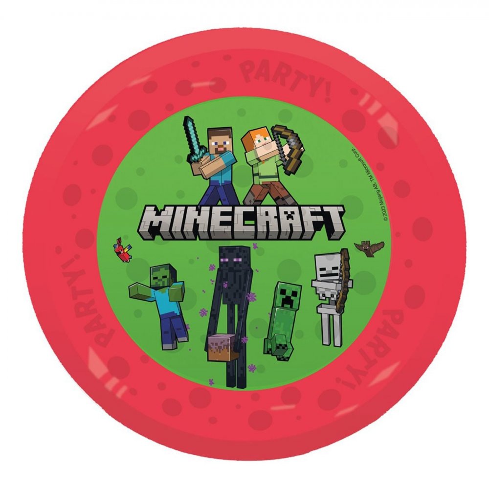 Återanvändbara plasttallrikar – Minecraft – 21 cm – 4-pack – Papptallrikar till kalas