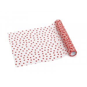 Bordsl�pare - Vit med r�da hj�rtan - 0,36 cm x 9 m