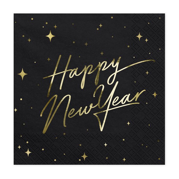 Servetter - Happy New Year - Svart/Guld - 20-pack Servetter - Happy New Year - Svart/Guld - 20-pack