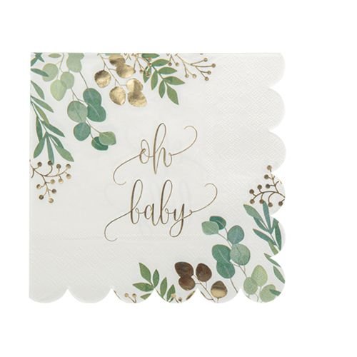 Servetter med baby shower - Gr�n - 16-pack