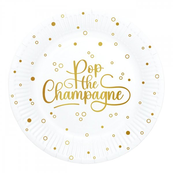 Papptallrikar Pop the Champagne - Vita 23 cm - 8-pack