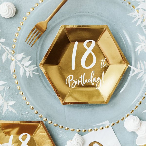 Desserttallrikar - 18th Birthday - Vit/Guld - 6-pack