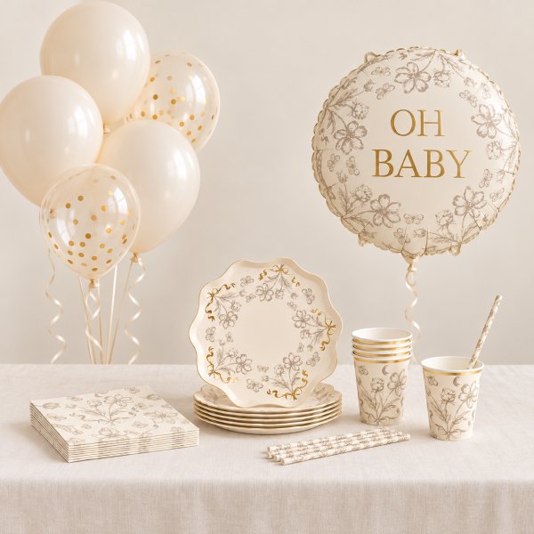 Babyshower-kit - Beige Floral - 6 personer
