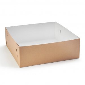 Trtbox med lock - Vit/brun - 35x35x12 cm