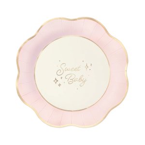 Papptallrikar - Sweet Baby - Rosa/Guld - 10-pack