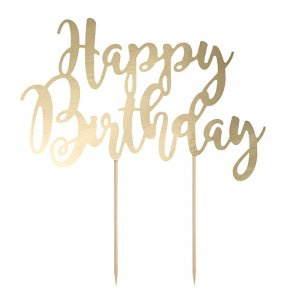 Cake topper - Happy Birthday - Guldmetallic
