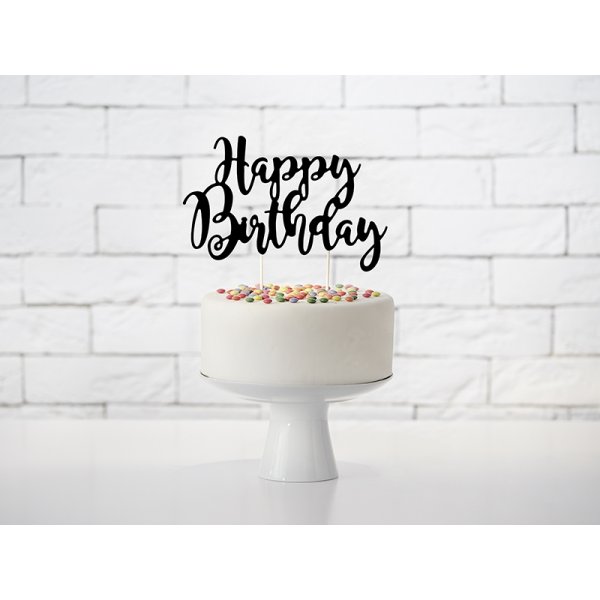 Cake Topper - Happy Birthday - Svart