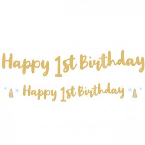 Girlang - Happy 1st Birthday - Guld/Bl� stj�rnor