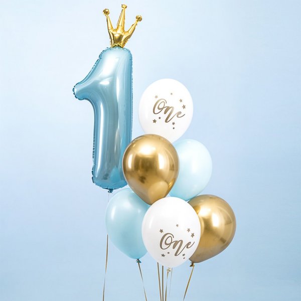 Ballongbukett - ONE - Ljusbl/Guld - 6-pack