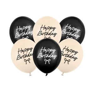 Ballonger - Happy Birthday - Beige/Svart - 6-pack Ballonger - Happy Birthday - Beige/Svart - 6-pack