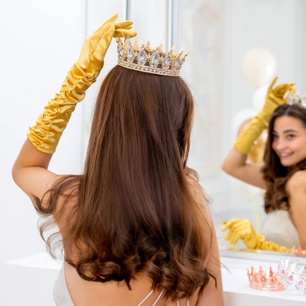 Cake Topper - Krona - Guld m silverkristaller - 15 cm