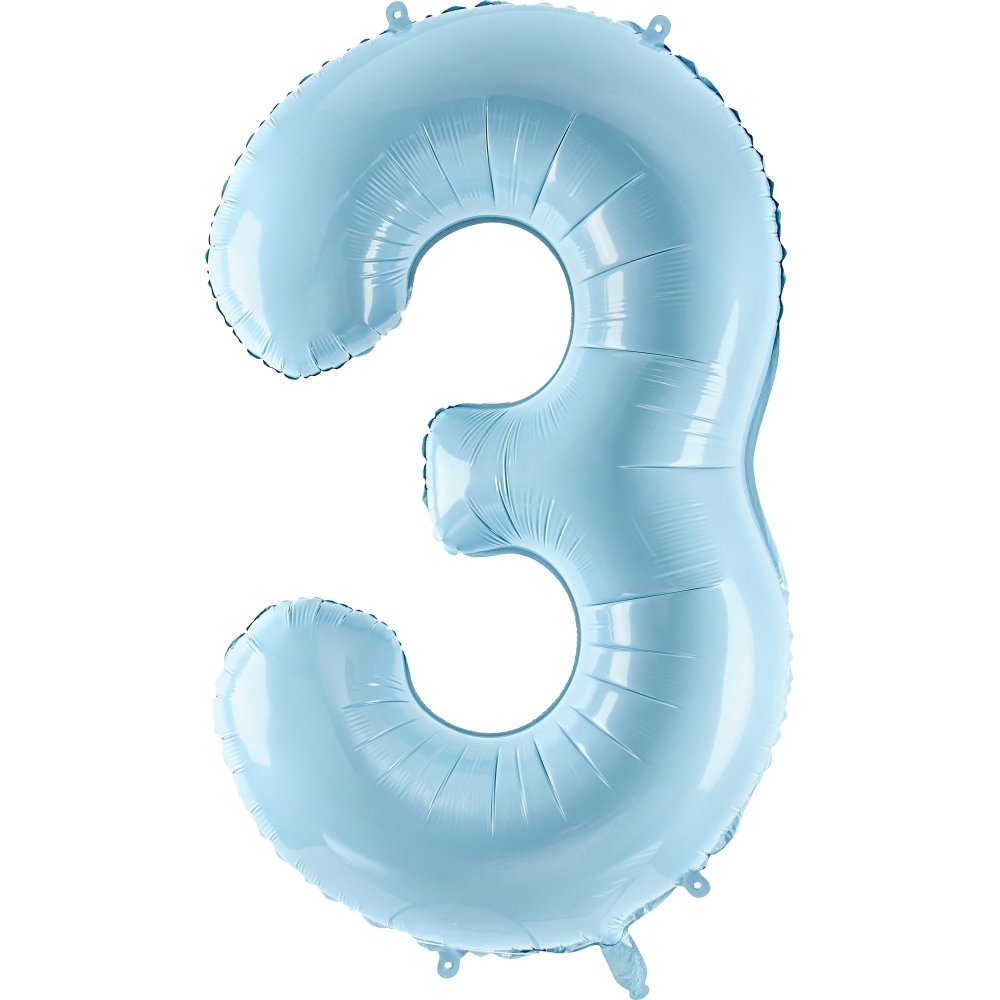 Sifferballong - Ljusblå - 86 cm - Siffra: 3 - Sifferballonger, Ballonger