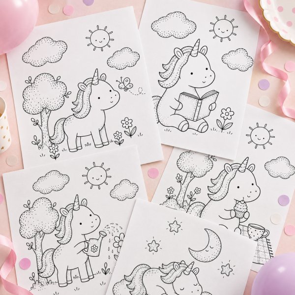 Målarblad - Unicorn/Enhörning - 8 motiv - A4 Målarblad - Unicorn/Enhörning - 8 motiv - A4
