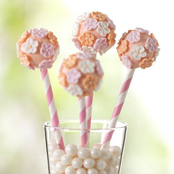 Cakepopspinnar - Rosa/Vit - 25 stycken