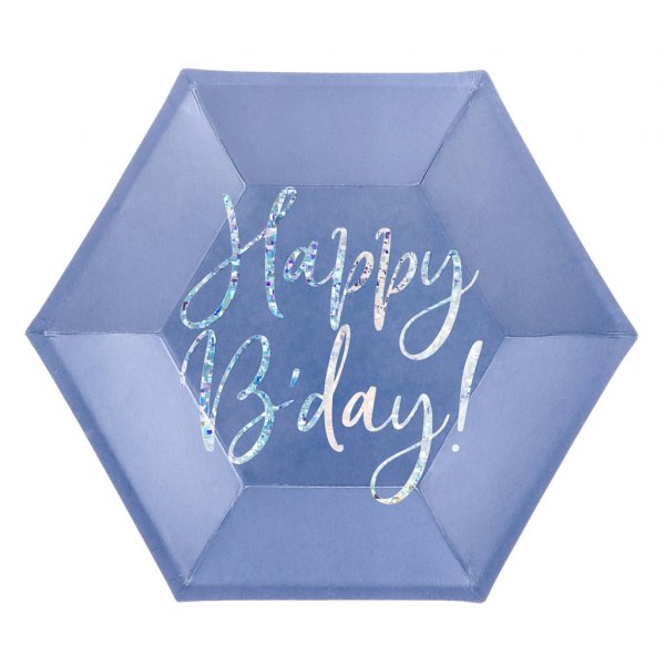 Desserttallrikar - Happy B-day - Blå/Iridescent - 6-pack Desserttallrikar - Happy B-day - Blå/Iridescent - 6-pack