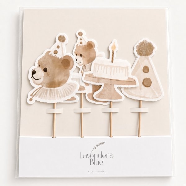 Cake picks - Birthday Bear - Lavenders Blue - 4-pack Cake picks - Birthday Bear - Lavenders Blue - 4-pack