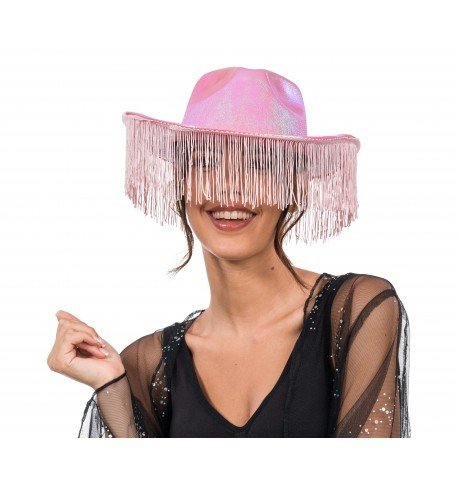 Rosa skimrande cowboyhatt med fransar