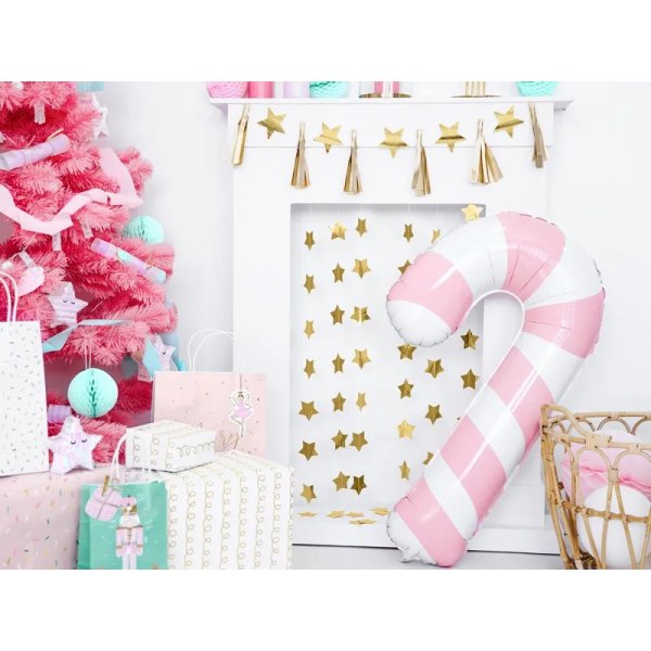 Folieballong - Pink Christmas - Candy Cane - Rosa/Vit