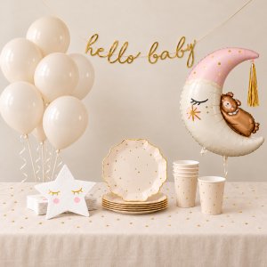 Babyshower-kit - Beige med stj�rnor - 6 personer