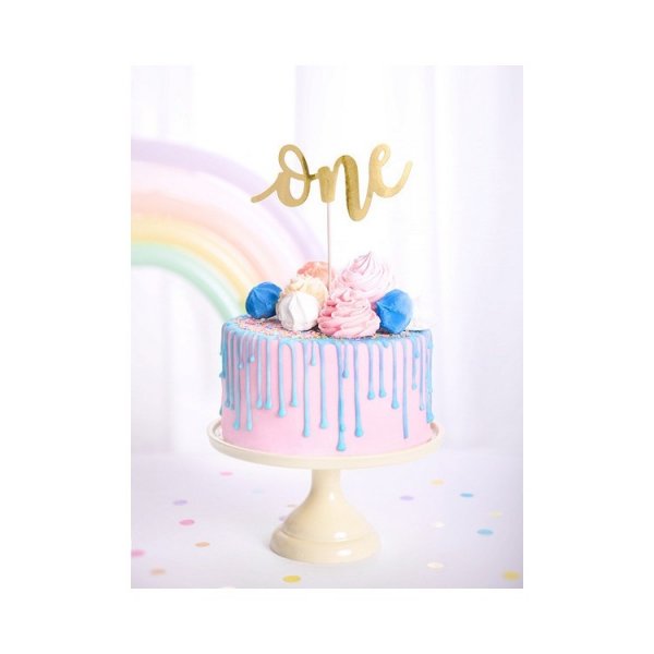 Cake Topper p� pinne - One - 19 cm Guld