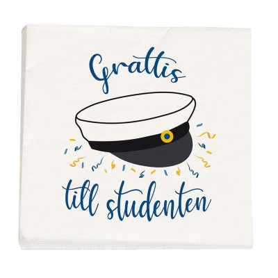 Servetter - Grattis till studenten - Blå/Vit - 16-pack