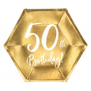 Desserttallrikar - 50th Birthday - Vit/Guld - 6-pack