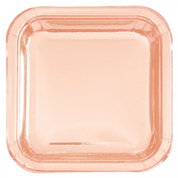 Papptallrikar - Fyrkantiga - Ros�guld - 8-pack