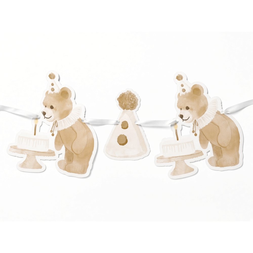 Girlang - Birthday Bear - Lavenders Blue - 2,5m - Hängande, Baby Shower-dekorationer, Baby Shower