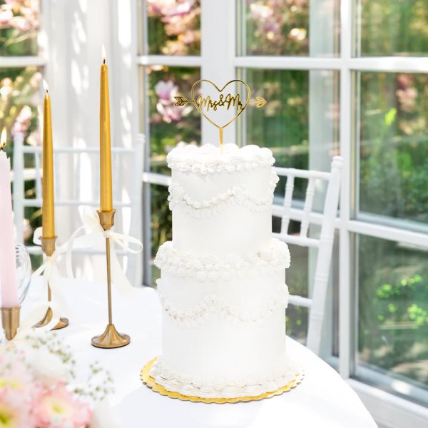 Cake Topper - Mr & Mrs - Hjrta - Guld