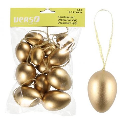 Dekorationsgg med hnge - Guldmetallic - 12-pack