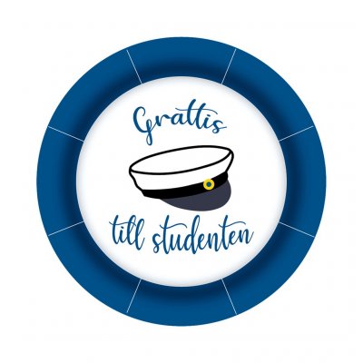 Desserttallrikar - Grattis till studenten - Blå/Vit - 8-pack