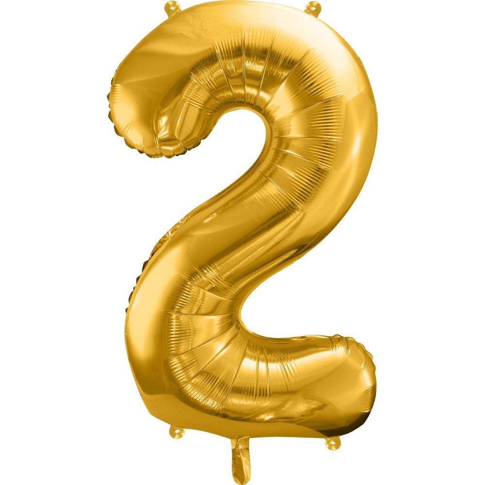 Sifferballong – Guld – 86 cm – Siffra: 2 – Sifferballonger, Ballonger