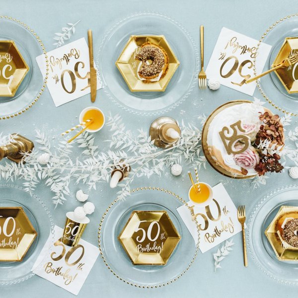 Desserttallrikar - 50th Birthday - Vit/Guld - 6-pack Desserttallrikar - 50th Birthday - Vit/Guld - 6-pack