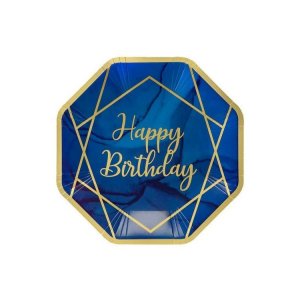 Papperstallrikar Marinblå & Guld Happy Birthday