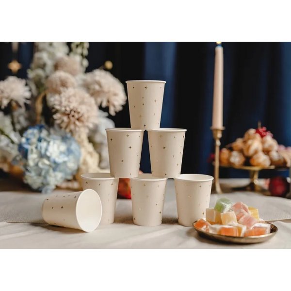 Pappmuggar - Beige med guldstjrnor - 6-pack