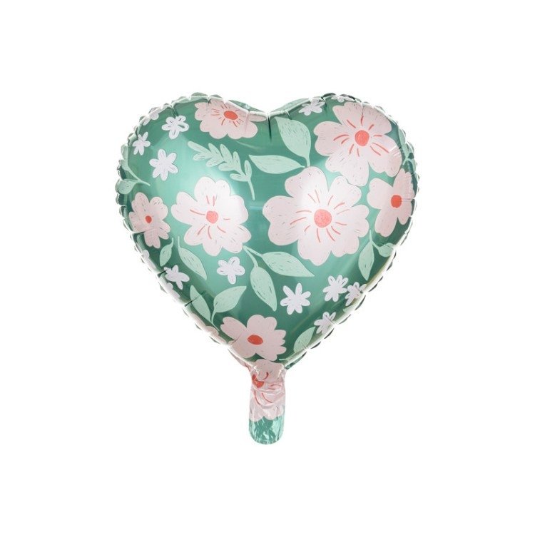 Folieballong Hjärta med Blommor - Fyndhörnan