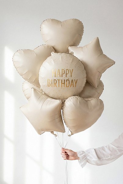 Folieballong rund Happy Birthday - Cream
