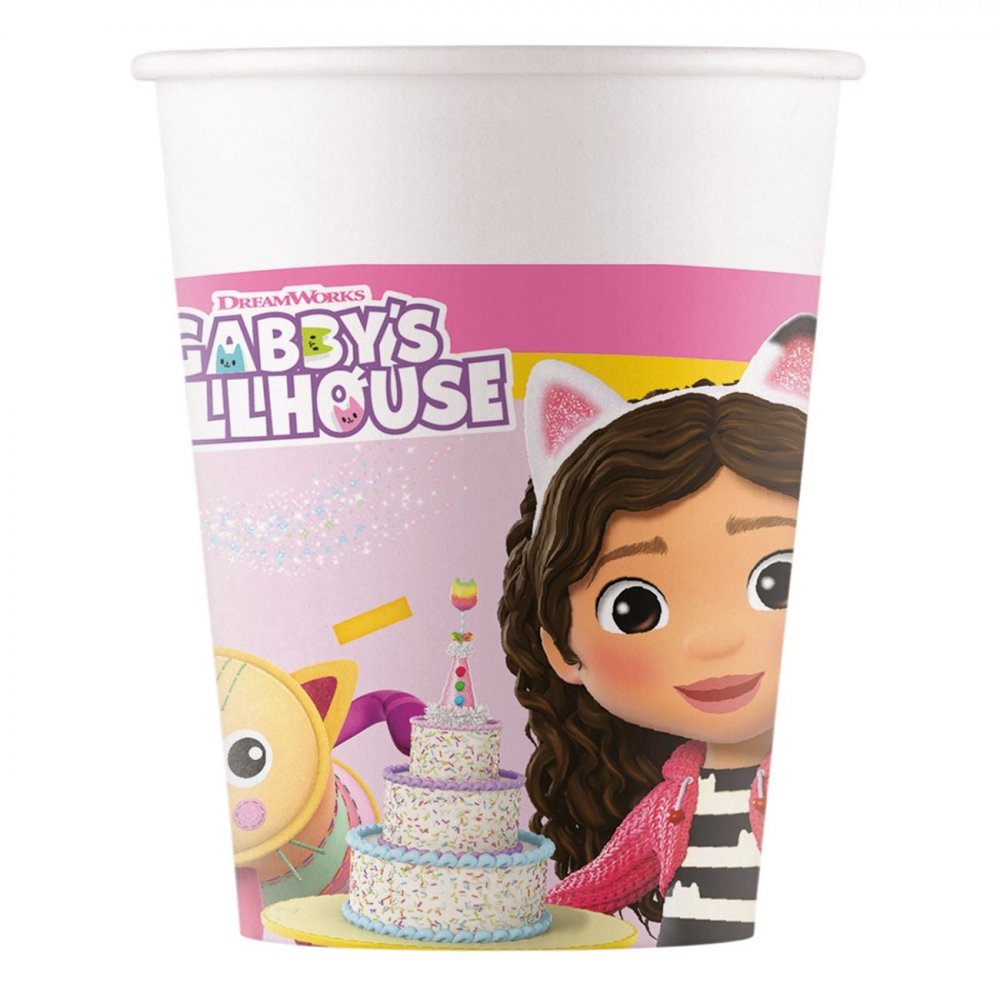 Pappmuggar Gabbys Dockskåp Rosa 200ml 8-pack – Pappmuggar till kalas