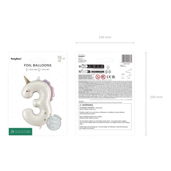 Folieballong siffra 3 enh�rning - Mix