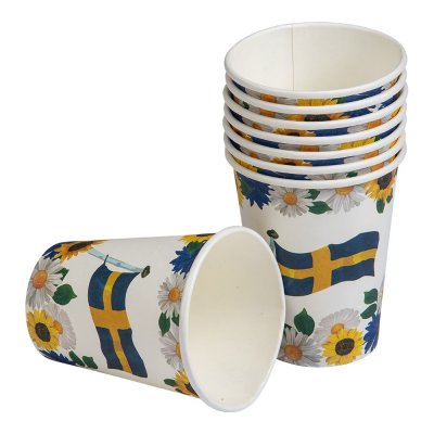 Pappmuggar - Blommor/Svenska flaggan - 8-pack