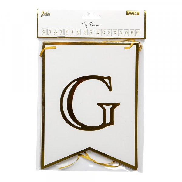 Vimpel - Grattis på dopdagen - Vit/Guld Vimpel - Grattis på dopdagen - Vit/Guld