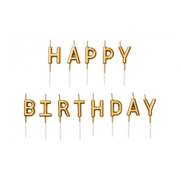 T�rtljus \\\"HAPPY BIRTHDAY\\\", guld