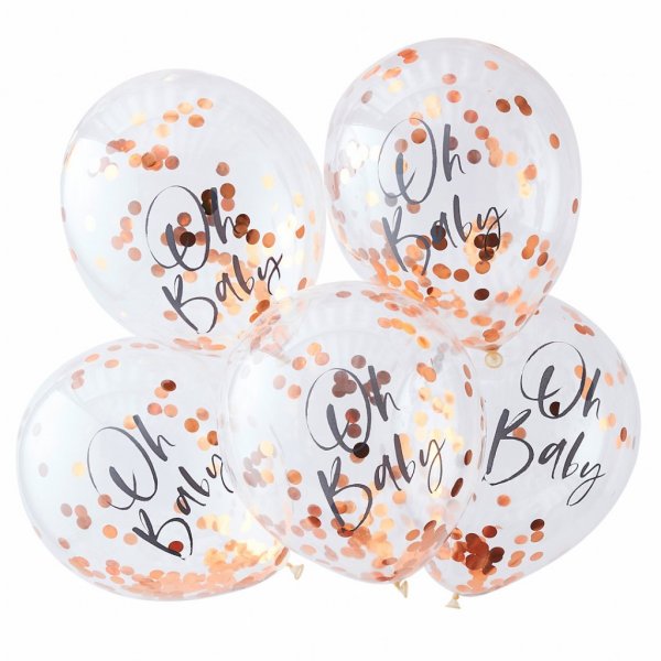 Konfettiballonger - Oh Baby - Roséguld - 5-pack Konfettiballonger - Oh Baby - Roséguld - 5-pack