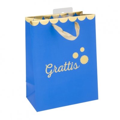 Presentpåse - Grattis - Blå/Guld